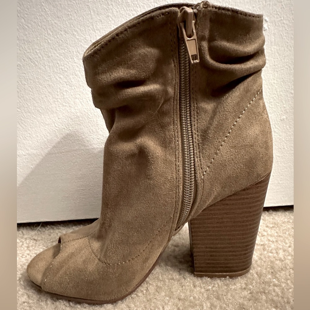 Taupe ankle booties with peep toe
